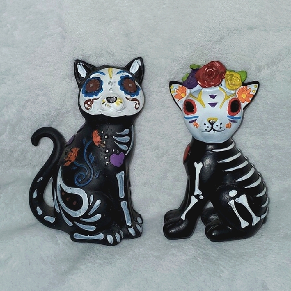 Day of the Dead Sugar Sugar Skull Cat Figurines Pair of Two